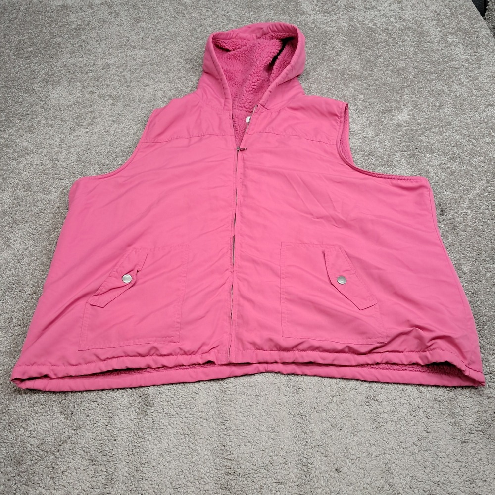 Denim & Co Pink Sherpa Lined Hooded Vest Plus Size 3X Zip Front Pockets 8132
